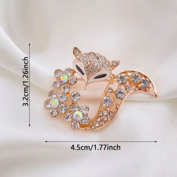 Fox Crystal Brooch Womens Casual Boho Rhinestone Rose Gold Pin Jewelry Accessory - Picture 4 of 5
